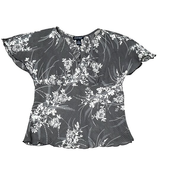 Jonathan Martin Studio Vintage Size 12 Black White Floral Wrap Blouse City Chic - Picture 8 of 8